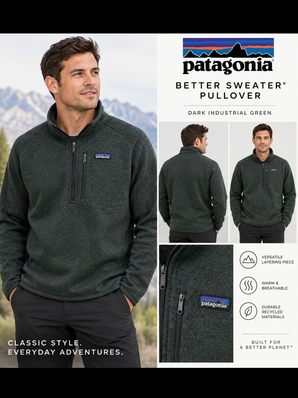 8Patagonia Men’s Better Sweater Pullover - Dark Industrial Green Like New!